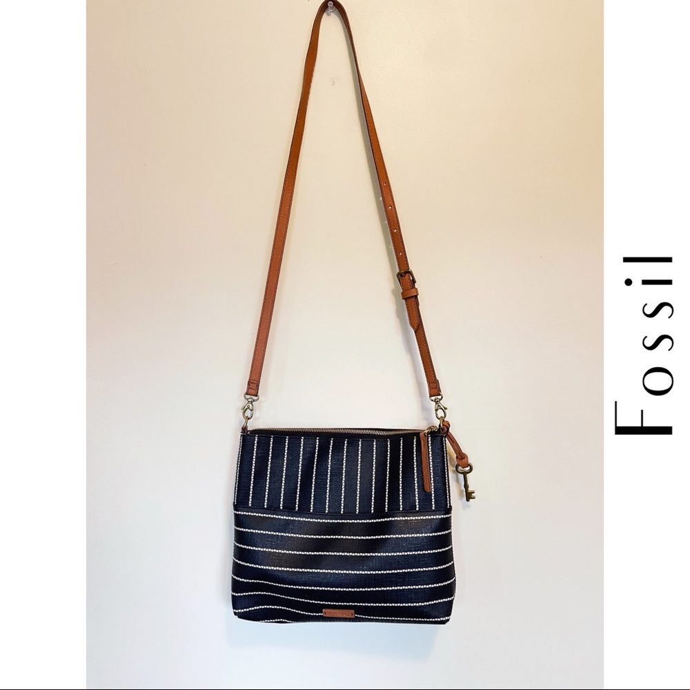 Fossil Navy Leather Crossbody Bag